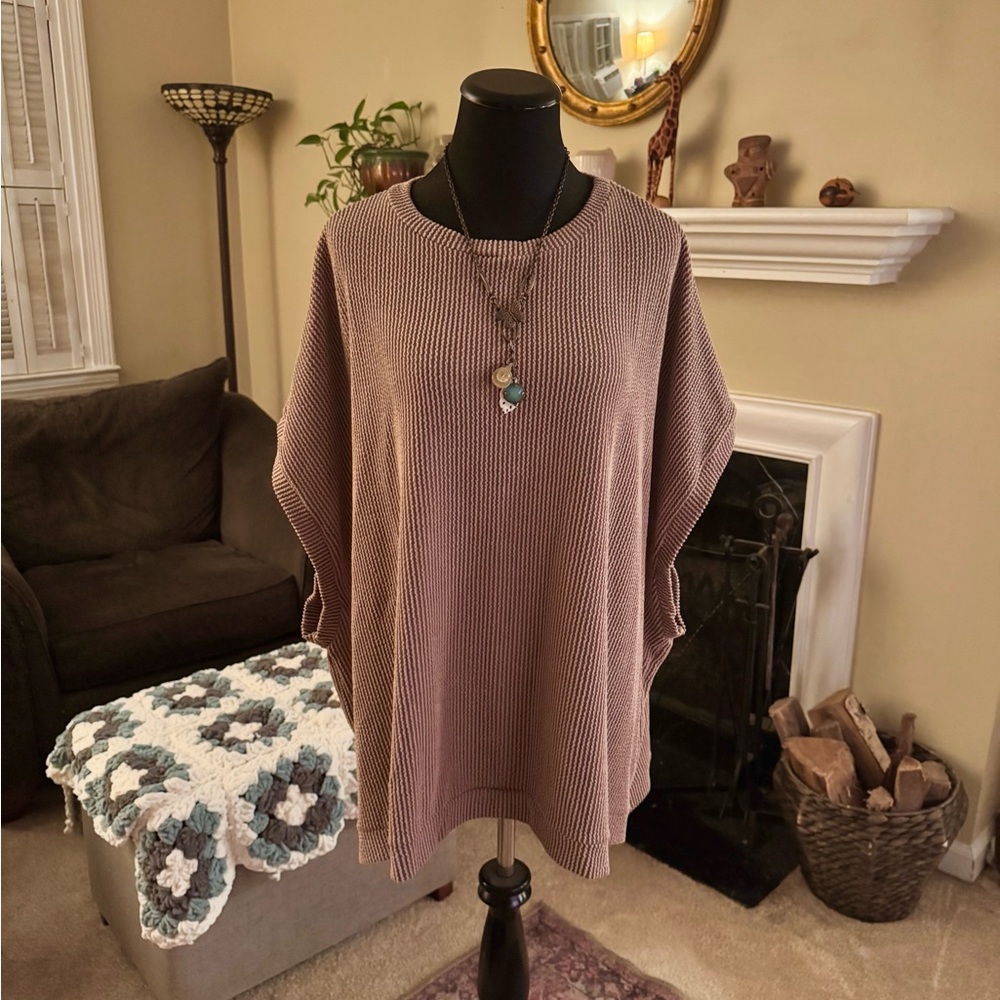 Three Bird Nest - Taupe Oversized Knit Poncho